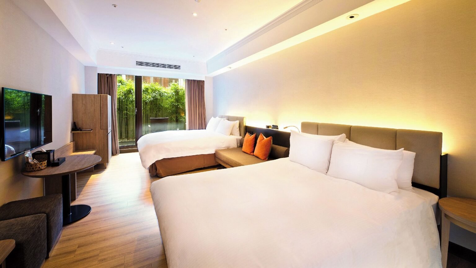 Hotel room with a garden view
