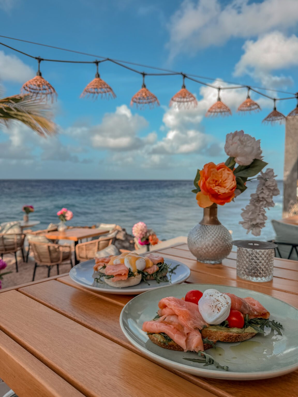 Brunch dishes served at an oceanfront restaurant